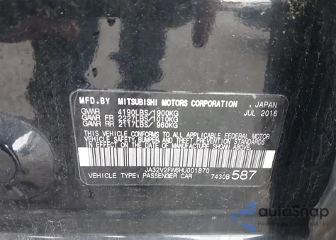 2017 Mitsubishi Lancer Sel из США, поврежденный, VIN JA32V2FW6HU001870